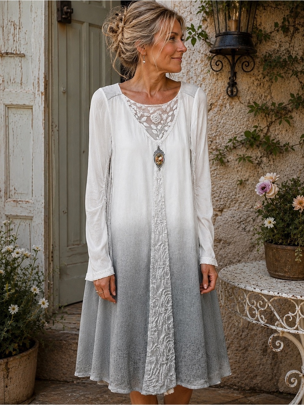 Elisa Cavaletti Embroidered Ombré Dress Small Layered Boho Artwear